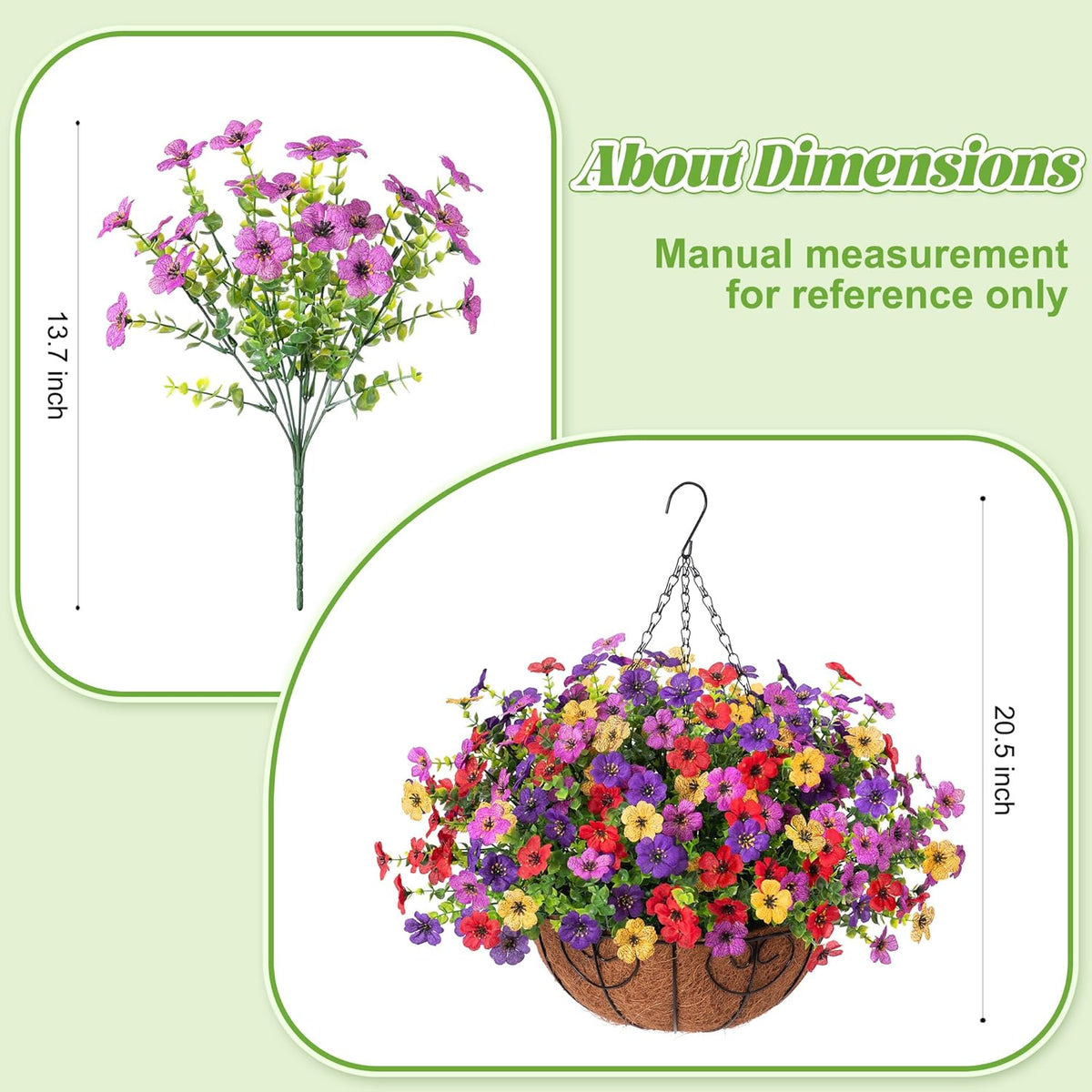 Artificial Faux Hanging Plants Flowers Basket for Spring Outdoor Decoration, Fake Silk Daisy UV Resistant Look Real with Eucalyptus Leaves Summer Outside Decor for Home Patio Garden