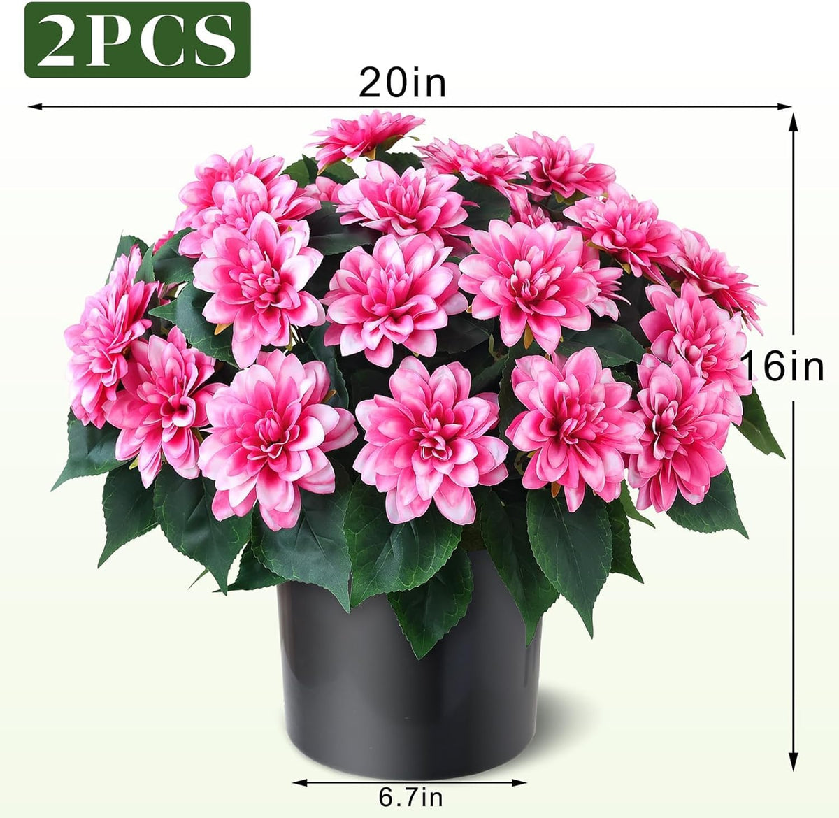 2 Set of Artificial Dahlia Topiary Ball Trees - Fake Silk Dahlia Flower Bushes, UV Resistant Faux Floral Shrub Potted for Front Door Porch Farmhouse Wedding Outdoor Decor (Pink)