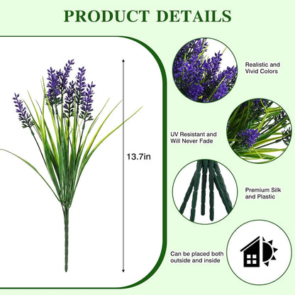 Outdoor Artificial Flowers UV Resistant 12 Pcs Fake Monkey Grass with Flowers Faux Plants for Garden Porch Window Patio Planter Pathway