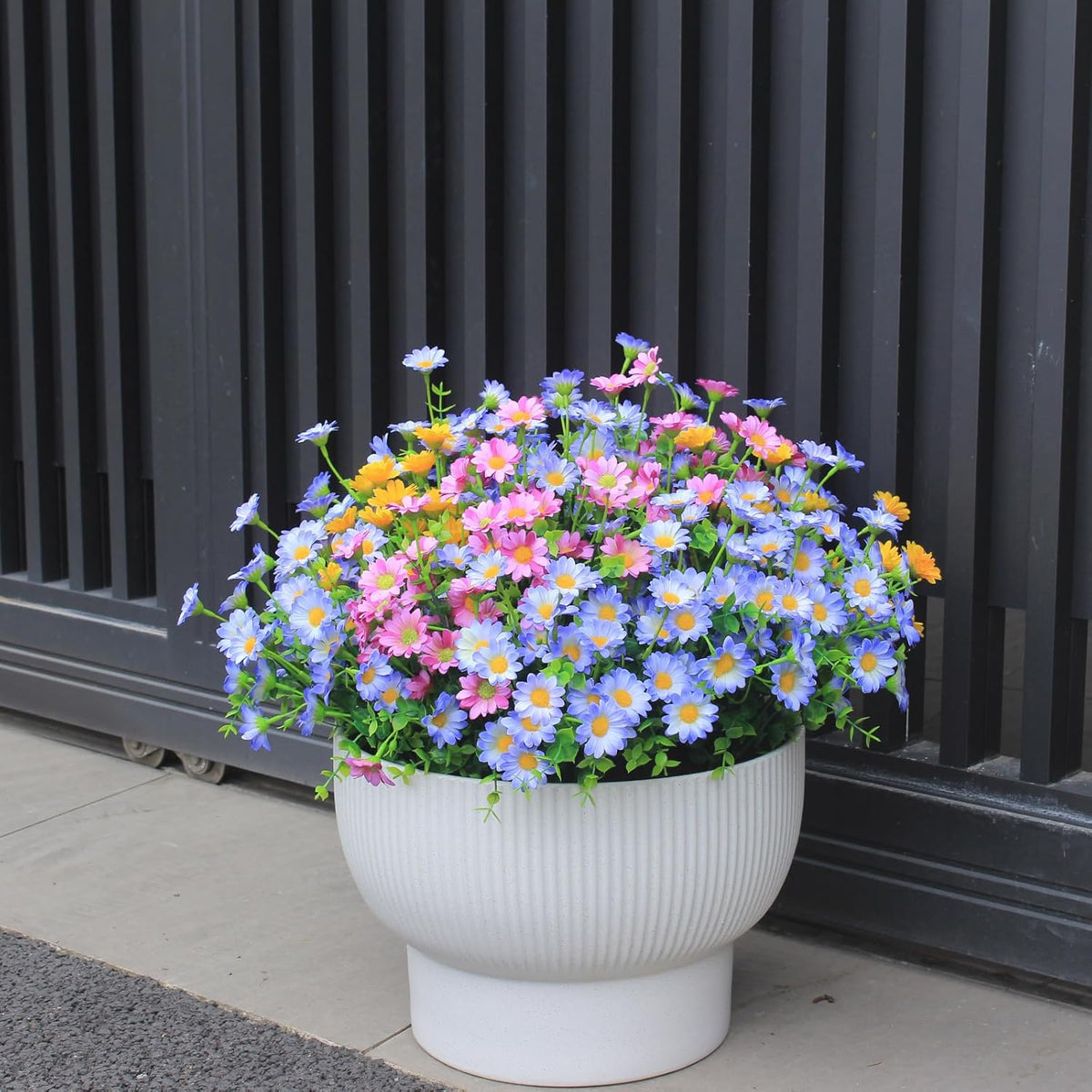 Artificial Plants & Flowers Outdoor 16 Bundles Fade Resistant Wildflowers Fake Daisy Outside Colorful Flowers Spring Summer Decorations for Planter Front Porch Decor(16 Bundles 3 Colors)