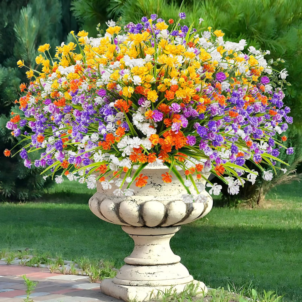 Uieke 24 Bundles Artificial Flowers for Outdoors UV Resistant Fake Flowers Faux Plastic Greenery Plants Shrubs for Outdoor Garden Window Box Home Indoor Decor