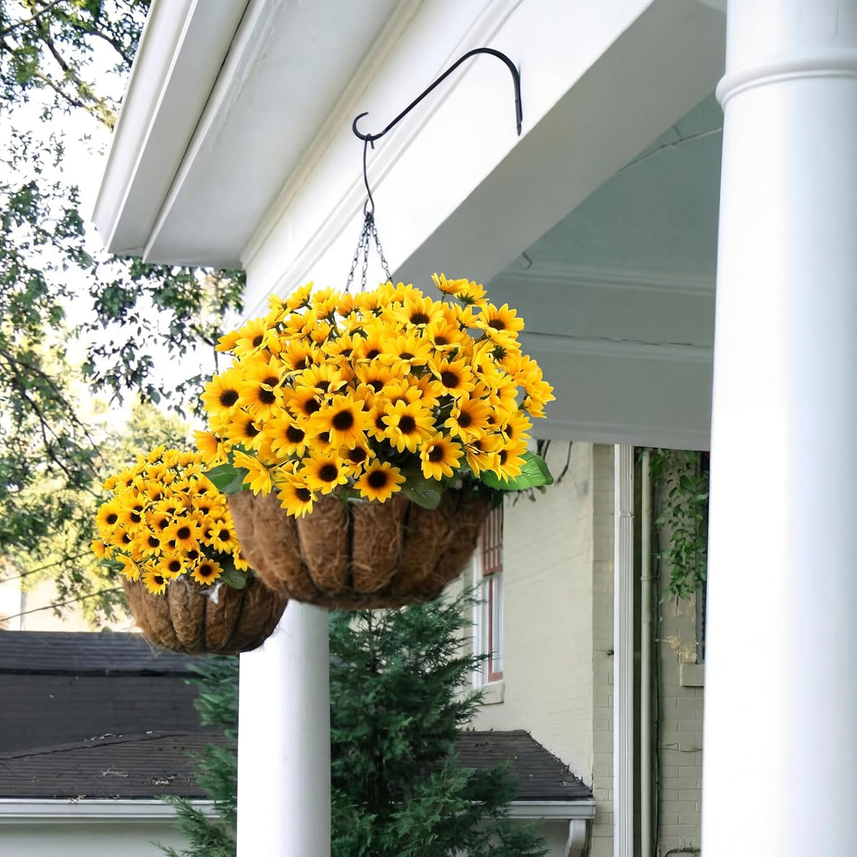 Redbaker 24 Bundles Sunflower Faux Mums for Outdoor Artificial Flower with Stems Bouquet Fake Plants Bulk UV Resistant Plastic No Fade Wedding Fall Garden Home Window Decor (Little Sunflower, Yellow)