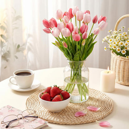 Riceshoot 6 Bunches Artificial Tulips Flowers 30 Pcs Real Touch Faux Tulips Bouquets Arrangements Realistic Flowers for Office Wedding Party Kitchen Decoration (Mixed Pink)