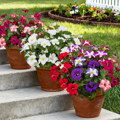19 Inch Artificial Fake Flowers for Outdoor, 4 Pcs Faux Silk Petunias Spring Flowers for Outside for Indoor Porch Planter Front Door Garden Patio Window Box Home Decor (Multiple Color)