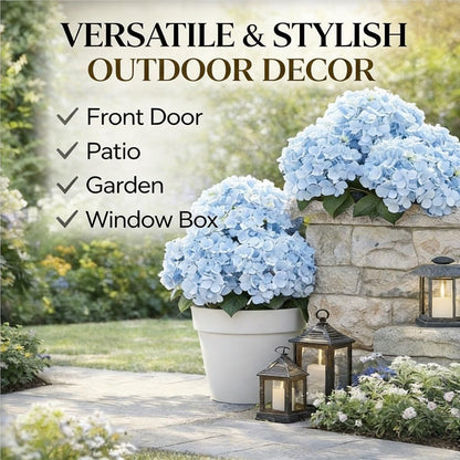 UV Resistant Hydrangeas 6 Bundles with 30 Heads Artificial Faux Silk Flowers for Garden Porch Yard Window Box Wedding Decoration Bush for Outdoor Front Door Garden Decor Potted Topiary
