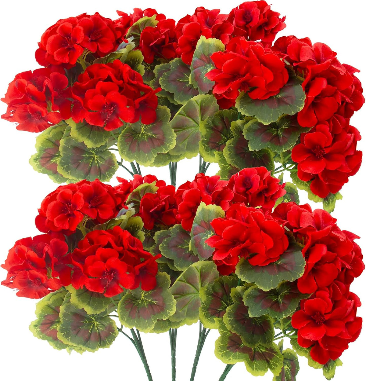 lovemoon 8 Pcs Artificial Geranium Plant Realistic Silk Flowers for Outside UV Resistant Faux Geranium Flowers for Indoor Outdoor Home Garden Office Decoration (8, Red)