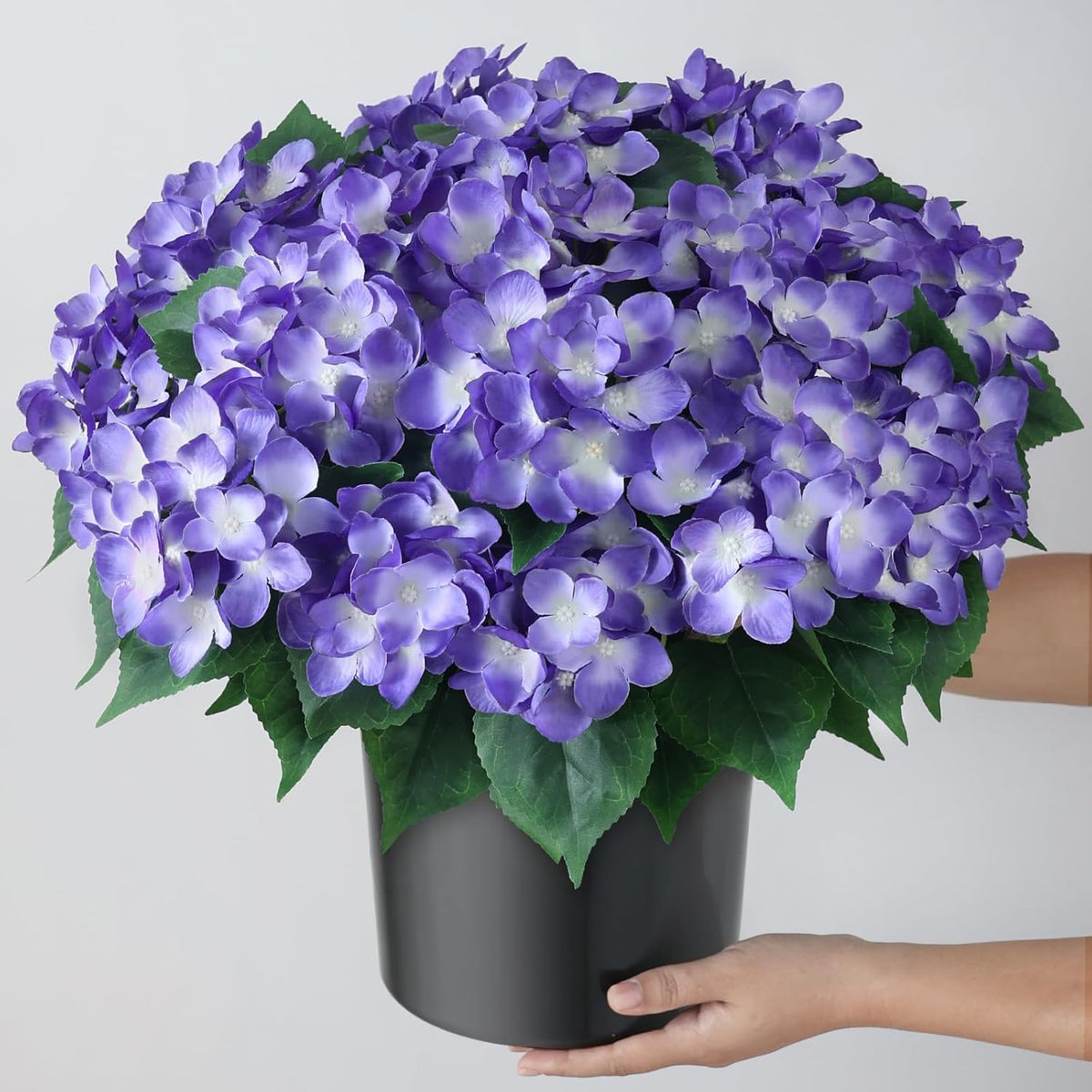 FOTEEWL Artificial Hydrangea Flower Topiary Trees - 2 Sets Faux Silk Flower Potted Plant, UV Resistant Fake Outdoor Hydrangea Bush for Front Door, Farmhouse, Garden, Porch Decor (Purple)