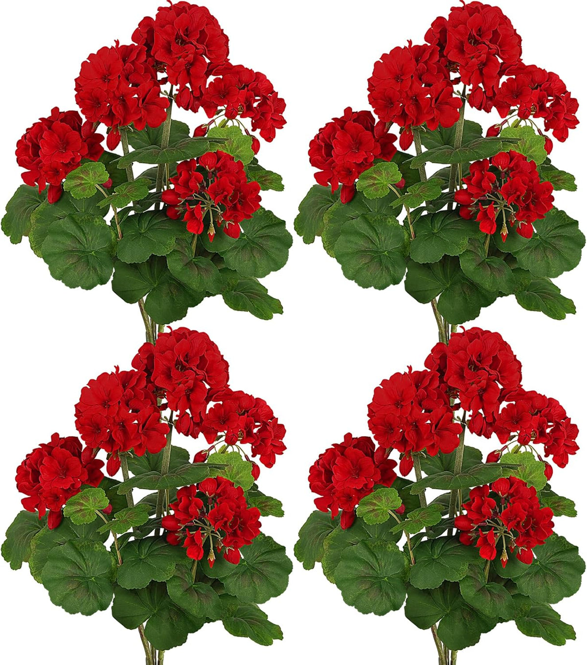 18" Artificial Geraniums for Outdoors, UV Resistant Red Silk Flowers for Window Box Porch Patio Garden Decor, Waterproof Ruby Red