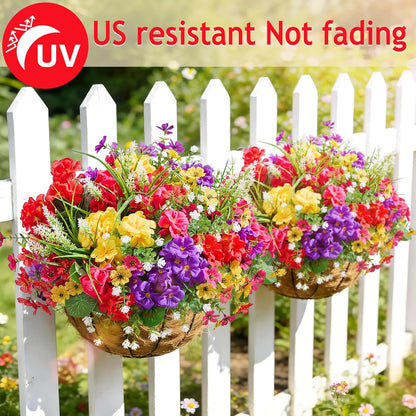 16 Bundles Artificial Flowers for Outdoors, UV Resistant Silk Faux Flowers for Outside Planters, Garden, Porch, Yard, Home Decor (Mixed Color)