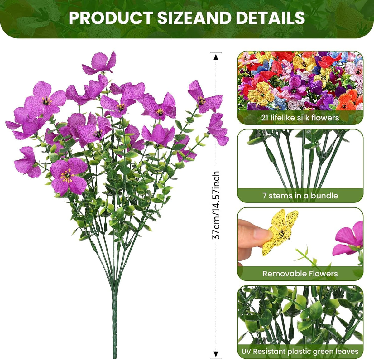 SHareconn 20 Bundles Artificial Flowers Outdoors Decoration, Fake Silk mums Eucalyptus Realistic UV Resistant Faux Plants for Outside Indoor Planter Porch Yard Home Spring Decor, Mix 8 Colors
