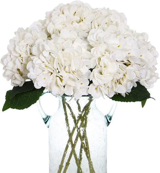 6 Pcs White Hydrangea Artificial Flowers Silk Fake Hydrangeas with Stems for Wedding and Home Decor