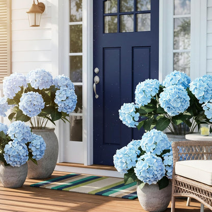Auihiay 6 Bundles Hydrangea Artificial Flowers for Outdoors and Indoor, Bulk 30 Heads, UV Resistant Faux Hydrangea Flowers for Garden, Porch, Yard, Window Box & Outdoor Wedding Decoration (Blue)