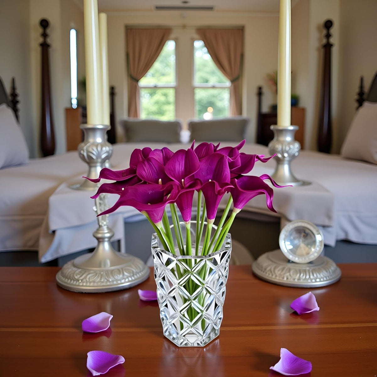 Artificial Calla Lily Flowers 18 Pack 14 Inch Purple Real Touch Latex - Home Decor Wedding Bouquets Party Floral Arrangements