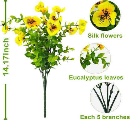 Pansies Artificial Flowers for Outdoors 12 Bundles Fake Silk Pansy Faux Plastic Plants UV Resistant for Home Outside Garden Planter Front Door Porch Yard Patio Decor (Multicolor)