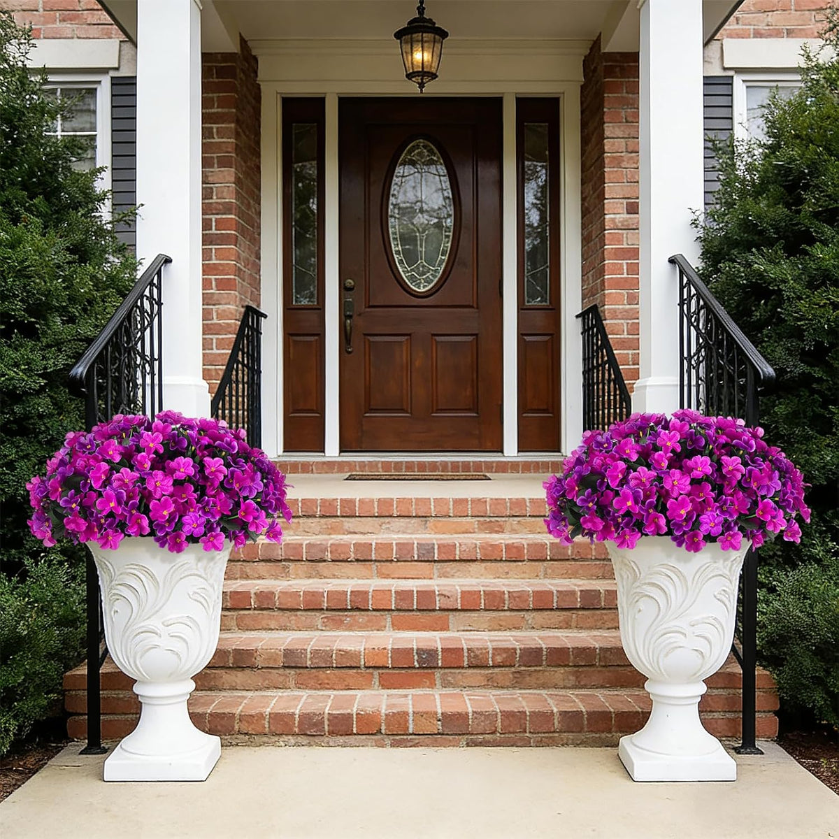 Artificial Hanging Flowers with Basket Outdoors, Fake Hydrangea UV Resistant Arrangements in Pot Planter Spring Summer Decor for Indoor Porch Garden Yard(Double Lotus)