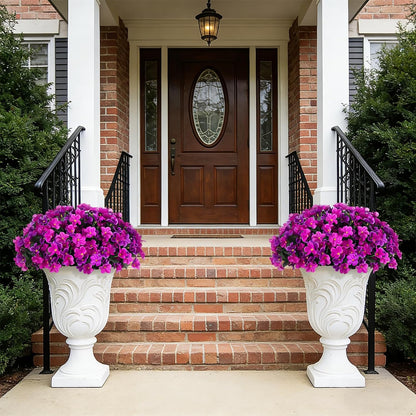 Artificial Hanging Flowers with Basket Outdoors, Fake Hydrangea UV Resistant Arrangements in Pot Planter Spring Summer Decor for Indoor Porch Garden Yard(Double Lotus)