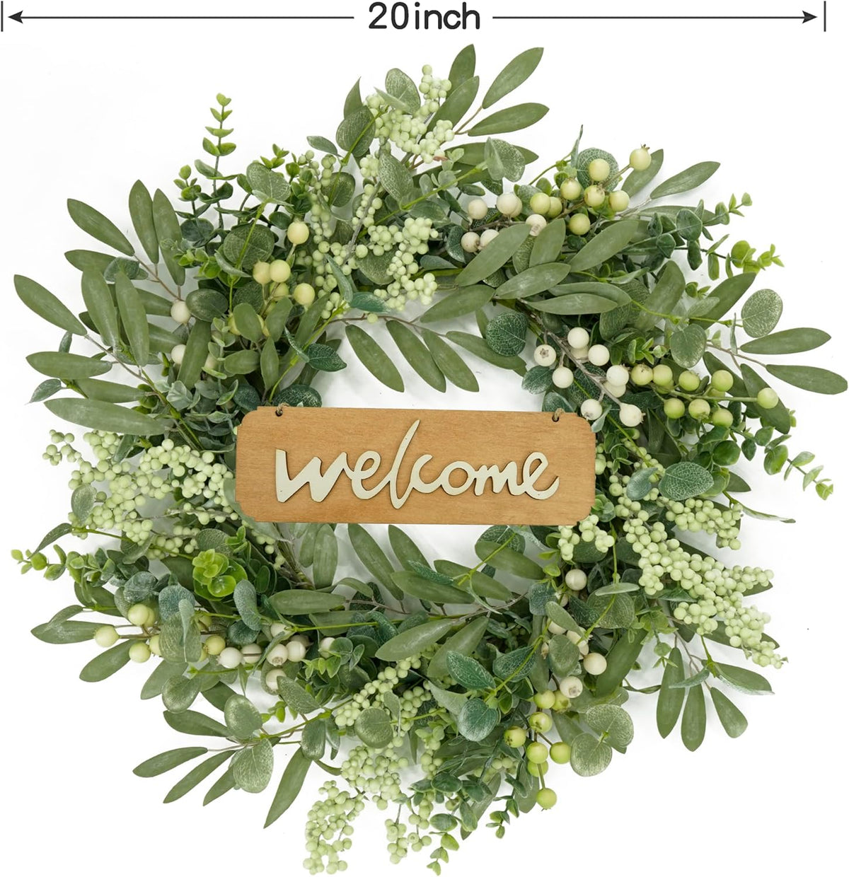 Green Eucalyptus Wreaths for Front Door Spring Summer Wreath with Eucalyptus Leaves, Olives Leaves, Mixed Berry for Indoor Outdoor Farmhouse Home Porch Wall Window Festival Wedding Decor