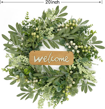 Green Eucalyptus Wreaths for Front Door Spring Summer Wreath with Eucalyptus Leaves, Olives Leaves, Mixed Berry for Indoor Outdoor Farmhouse Home Porch Wall Window Festival Wedding Decor