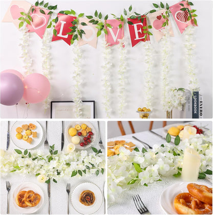 Pauwer Wisteria Hanging Flowers 24 Pack Fake Flower Garland Artificial Wisteria Vines Rattan Silk Flower String Wedding Party Wall Decorations, White