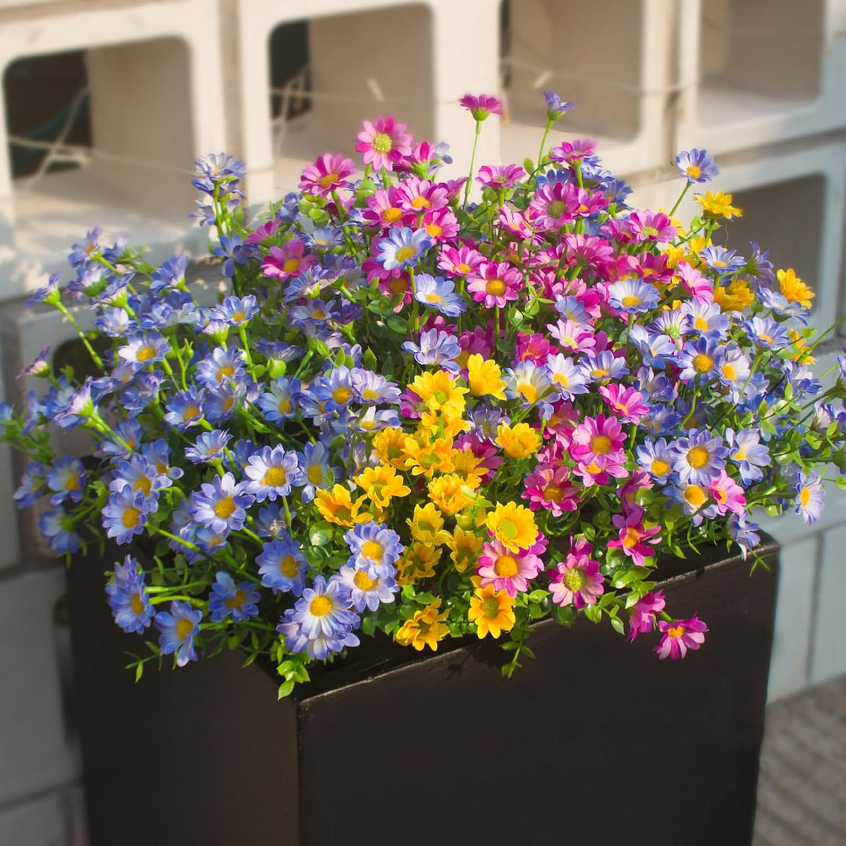 Artificial Plants & Flowers Outdoor 16 Bundles Fade Resistant Wildflowers Fake Daisy Outside Colorful Flowers Spring Summer Decorations for Planter Front Porch Decor(16 Bundles 3 Colors)