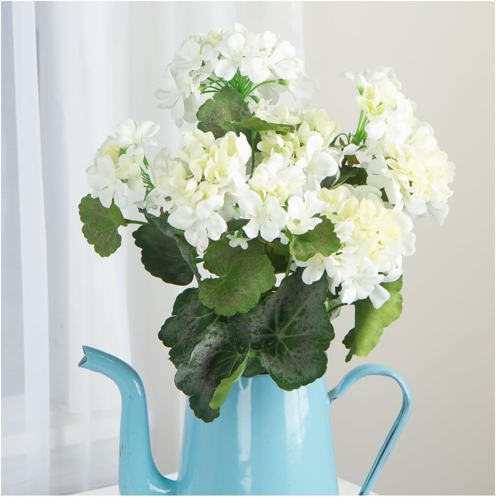 Factory Direct Craft White Silk Artificial Geranium Bush - Weather Resistant Indoor or Outdoor Summer Flower Arrangements, Floral Displays, Window Boxes, Porch Pots - Size: 18" H
