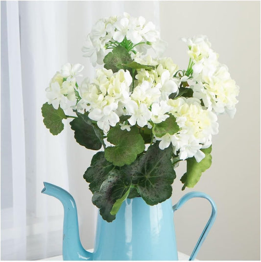 Factory Direct Craft White Silk Artificial Geranium Bush - Weather Resistant Indoor or Outdoor Summer Flower Arrangements, Floral Displays, Window Boxes, Porch Pots - Size: 18" H