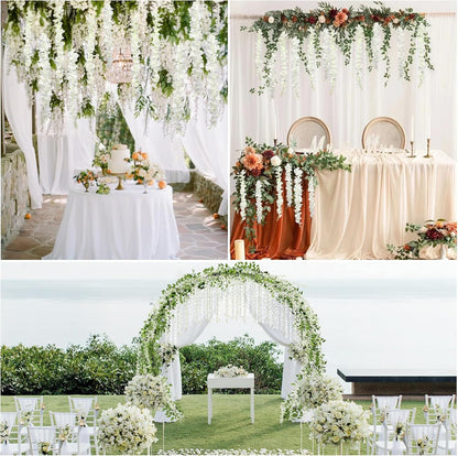 Pauwer Wisteria Hanging Flowers 24 Pack Fake Flower Garland Artificial Wisteria Vines Rattan Silk Flower String Wedding Party Wall Decorations, White