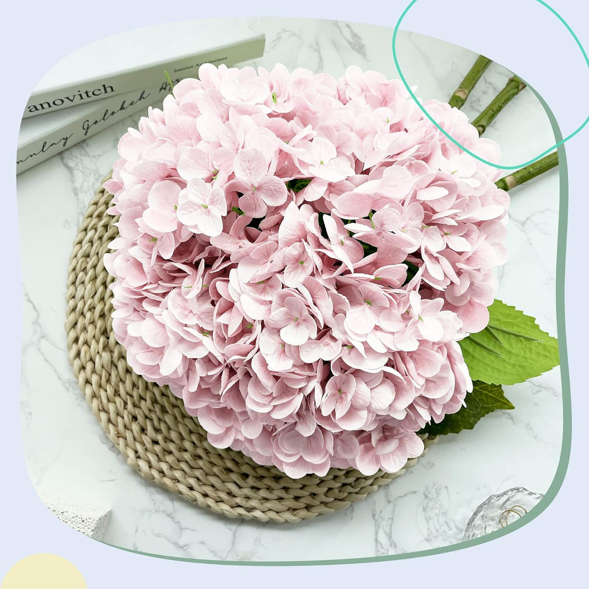 💐 21In Pink Artificial Hydrangea Flowers 5 Pcs Real Touch 3D Print Latex Flowers for Wedding Centerpieces Bouquets DIY Floral Decor Home Decoration with Stems