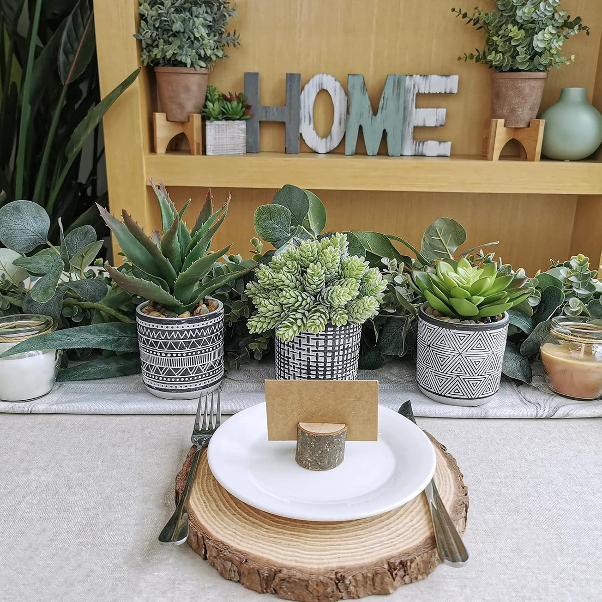 Winlyn Set of 3 Assorted Small Potted Succulents Arrangement Artificial Succulent Plants in Black and White Geometric Pots for Table Centerpiece Windowsill Shelf Indoor Outdoor Garden Greenery Decor
