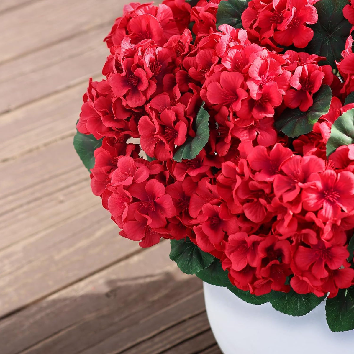 18" Artificial Geraniums Topiary - 2 Set for Front Porch Decor, Faux Silk Flowers Bushes UV Resistant Potted Plants for Outdoor Indoor Door Offices Garden Farmhouse Home Decor (Red)