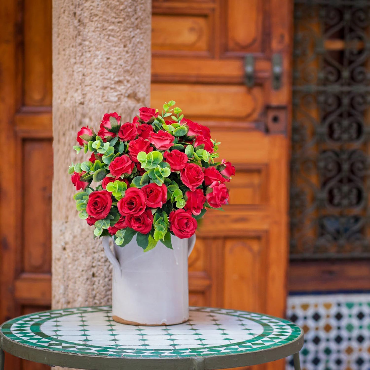 Sophisticated Artificial Roses Eucalyptus Piece Home Decor Collection