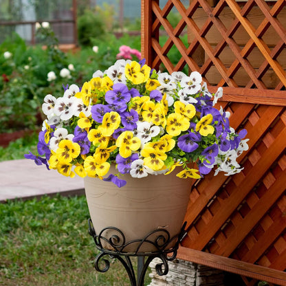 Artificial Flowers for Outdoor, UV Resistant Fake Pansy Flowers, Silk Faux Fowers for Outside Planters Home Garden Office Patio Front (18 Bundles)