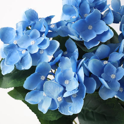 Artificial Hydrangea Flowers for Outdoor Decor, Realistic Faux Silk Bouquets Sun-Resistant Fake Plants for Front Door Balcony Farmhouse Garden Home Spring Summer Decor (Blue)