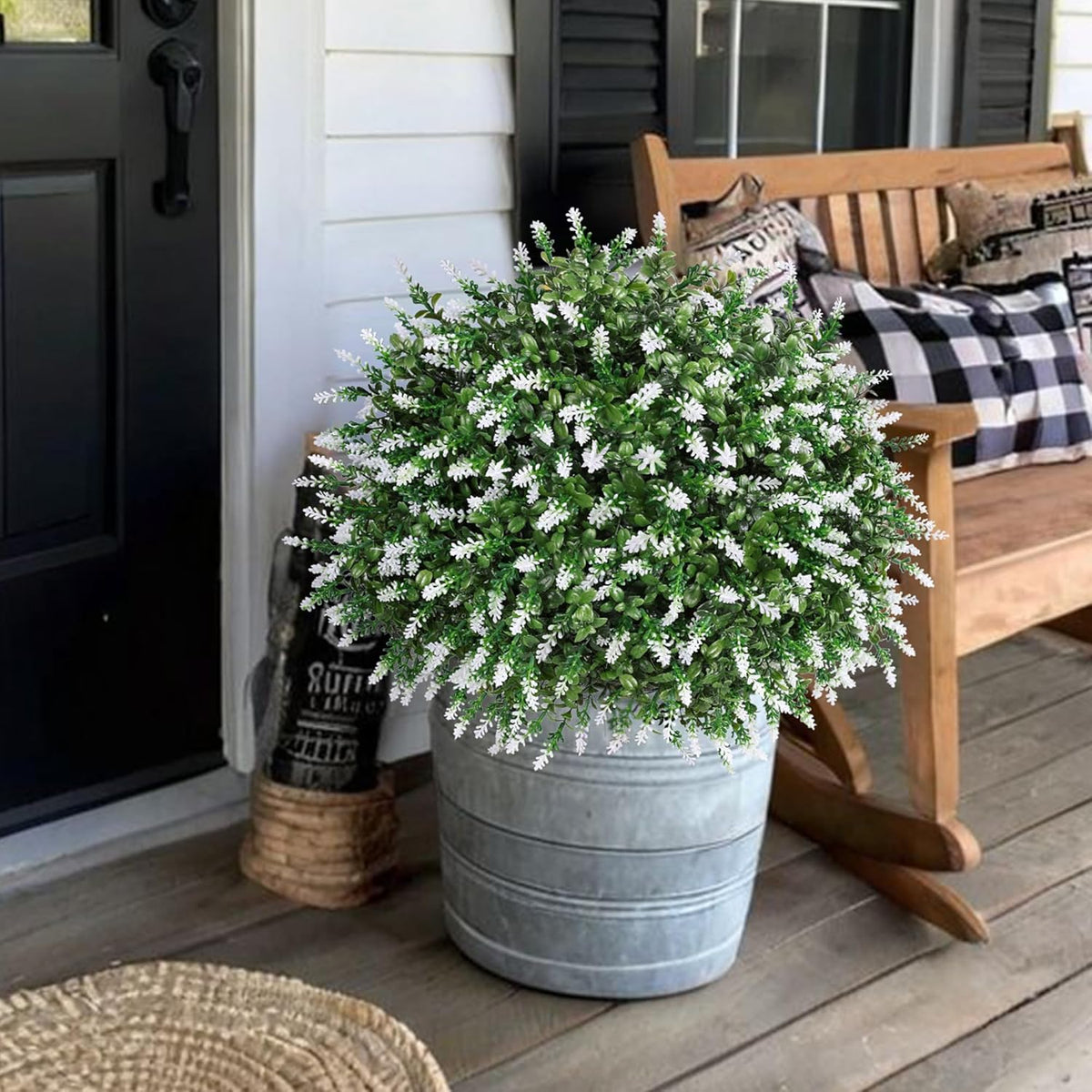 HyeFlora 26" Artificial Topiary Boxwood Ball Trees with Lavender 2 Pack Fake Plants for Outdoor Indoor Artificial Shrubs with Ground Spike UV Resistant Fake Bushes for Front Porch Garden (White)