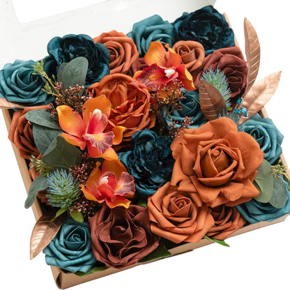 Refined Teal Burnt Orange Silk Home Decor Bundle