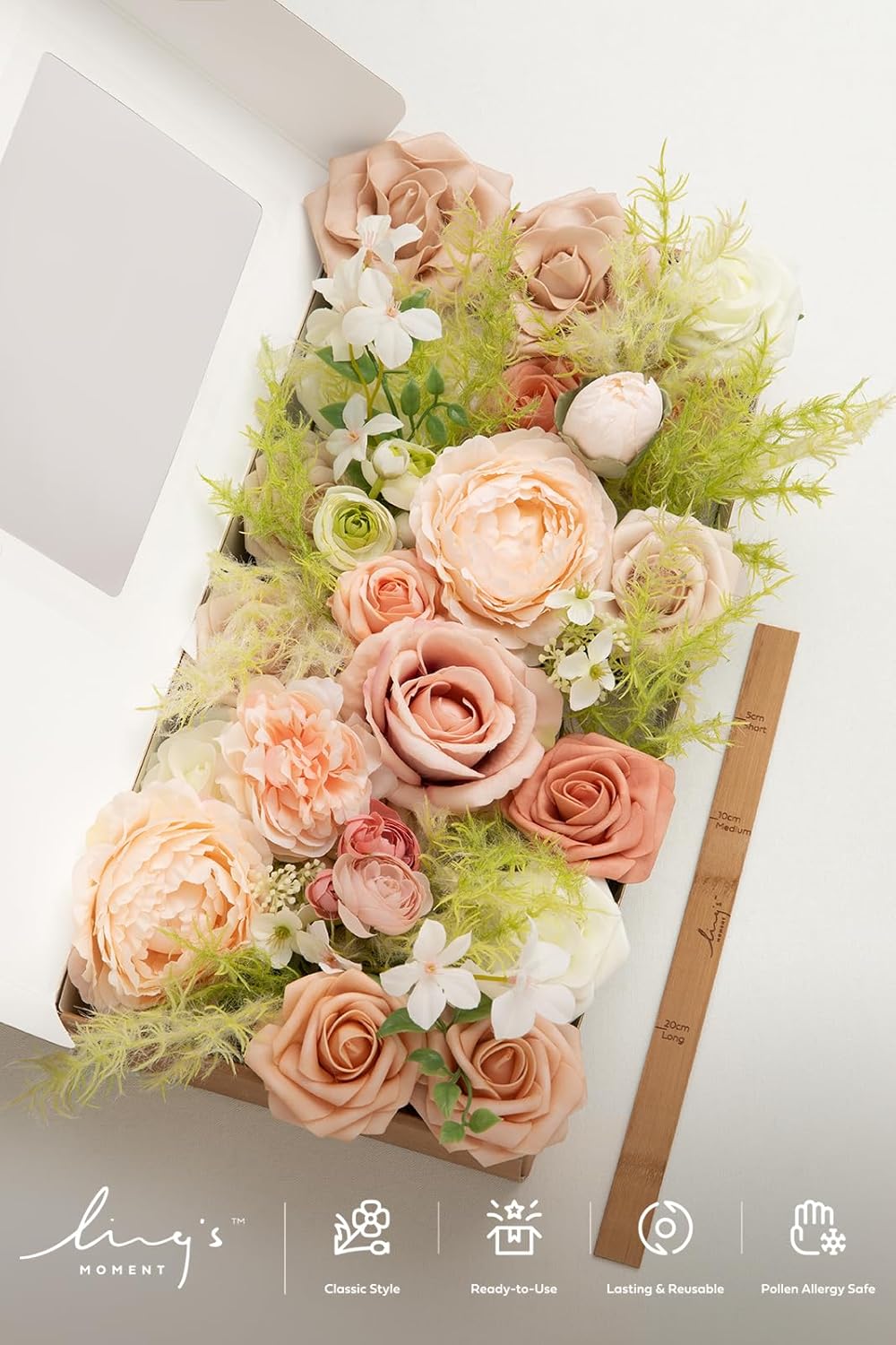 Ling's moment Fake Flowers Box, Faux Artificial Greenery Stems Foam Roses Silk Peony Ranunculus Fabic Flower for Centerpieces Bouquet Wedding Vase Floral Decorations, Garden Blush, Deluxe Combo