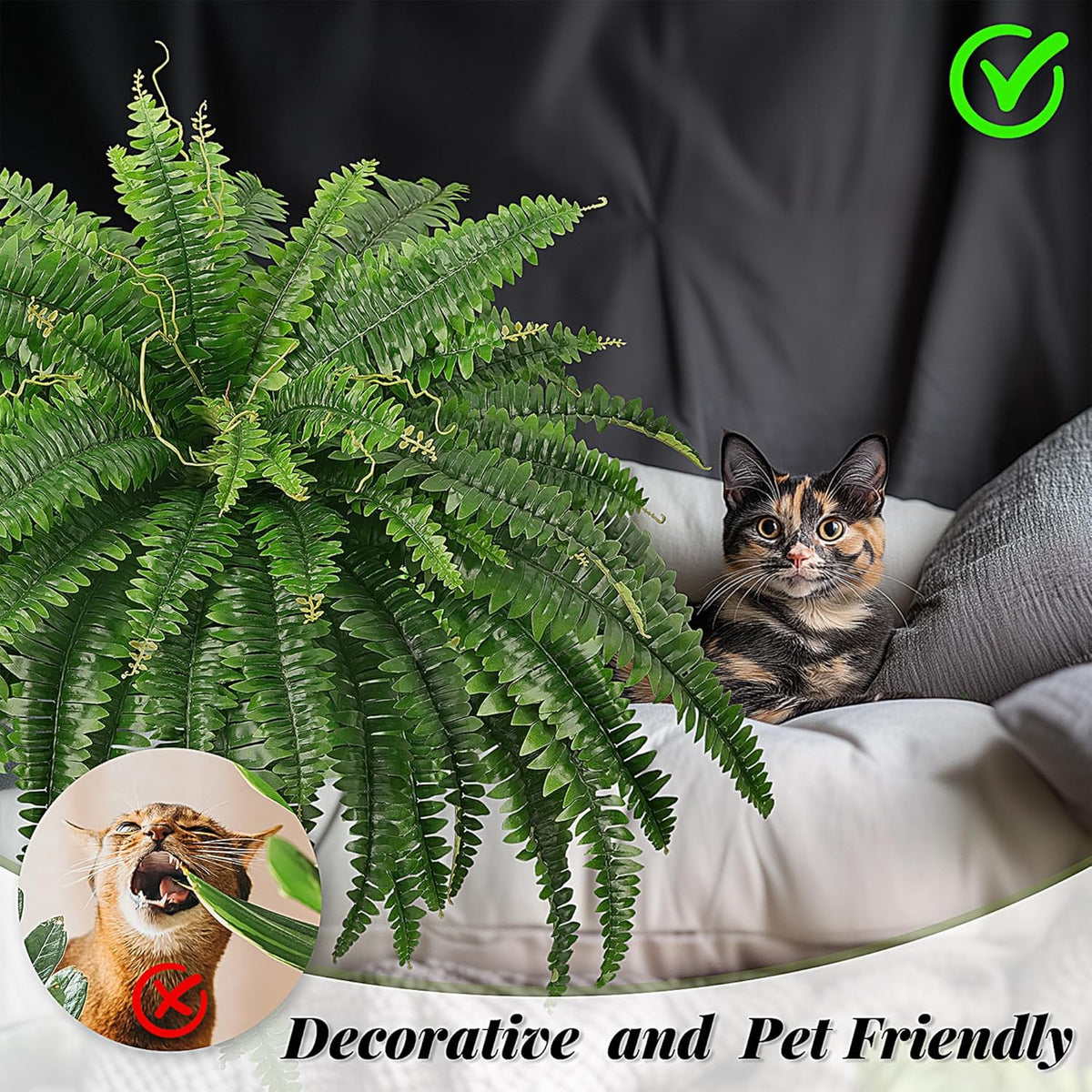 45" Fake Ferns, Realistic Large Artificial Bush Plants, 2 Artificial Boston Ferns with 59 Fronds for Outdoors Planter Indoor Home Garden Porch Decor