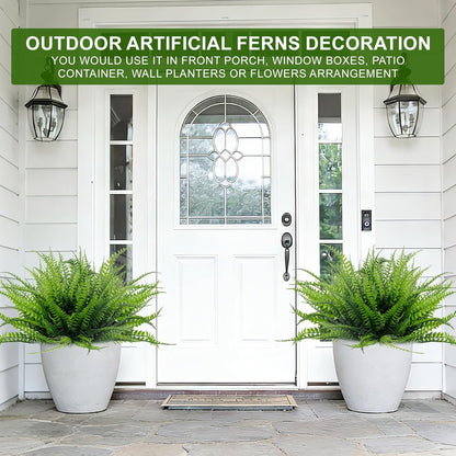 TURNMEON 20 Bundles Artificial Plants Outdoor Faux Boston Fern Spring Decor, Fake Plants UV Resistant Plastic Greenery Shrubs Artificial Fake Flowers for Outside Gardens Patio Yards Home Summer Decor