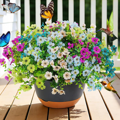 Faux Artificial Plants Flowers for Outdoor Planters Spring Summer Decor 16 Bundles Fake Eucalyptus Silk Daisy UV Resistant Realistic Used for Outside, Home, Front Porch, Patio, Yard Decorations