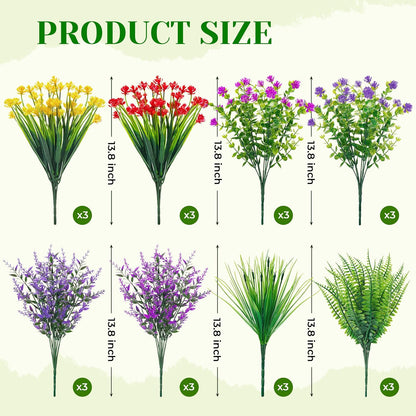Der Rose 24 Bundles Artificial Flowers Bulk for Outdoors UV Resistant Fake Flowers Spring for Garden Patio Porch Farmhouse Home Window Box Decor（Colourful）