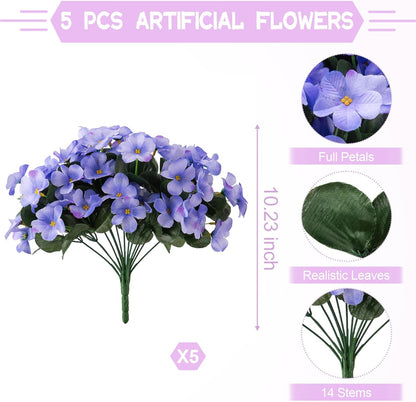 Artificial Flowers for Outdoors Decoration, 5 Bundles Faux Hydrangea UV Resistant Fake Arrangements Plants for Indoor and Outdoor Garden Front Porch Spring Summer Decor, Blue