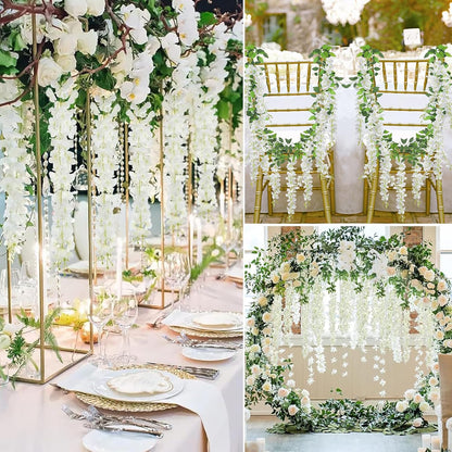 Pauwer Wisteria Hanging Flowers 24 Pack Fake Flower Garland Artificial Wisteria Vines Rattan Silk Flower String Wedding Party Wall Decorations, White