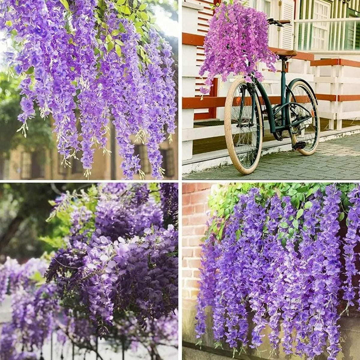 14PCS Artificial Wisteria Hanging Flowers, Six Leaf Blue Garland Silk Flowers Decoration, 43 Feet Fake Wisteria Vine Rattan String for Home Office Wedding Wall Garden Outdoor Party