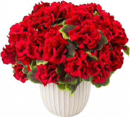 lovemoon 8 Pcs Artificial Geranium Plant Realistic Silk Flowers for Outside UV Resistant Faux Geranium Flowers for Indoor Outdoor Home Garden Office Decoration (8, Red)