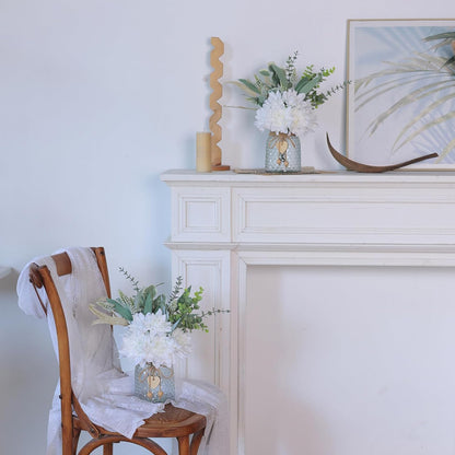 Faux Flowers with Vase, Artificial Silk Flowers in Vase, Fake Plant Eucalyptus and Willow, Flower Arrangement for Home Farmhouse kitchen Dining Table Centerpiece Decorations Coffee Table Decor (White)