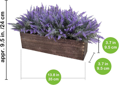 Winlyn 14" Artificial Lavender Flowers Plants in Rectangular Wooden Planter Box Faux Frosted Lavender Potted Arrangements Floral Centerpiece for Farmhouse Home Wedding Table Centerpiece Mantel Décor