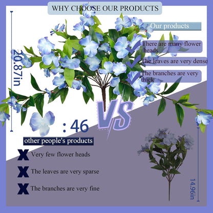 Artificial Flowers for Outdoors 2Pcs Faux Impatiens for Outdoor Planters UV Resistant Blue Silk Flowers Outside Artificial Impatiens Plants Bushes for Front Porch Patio Garden Pot Balcony Decor