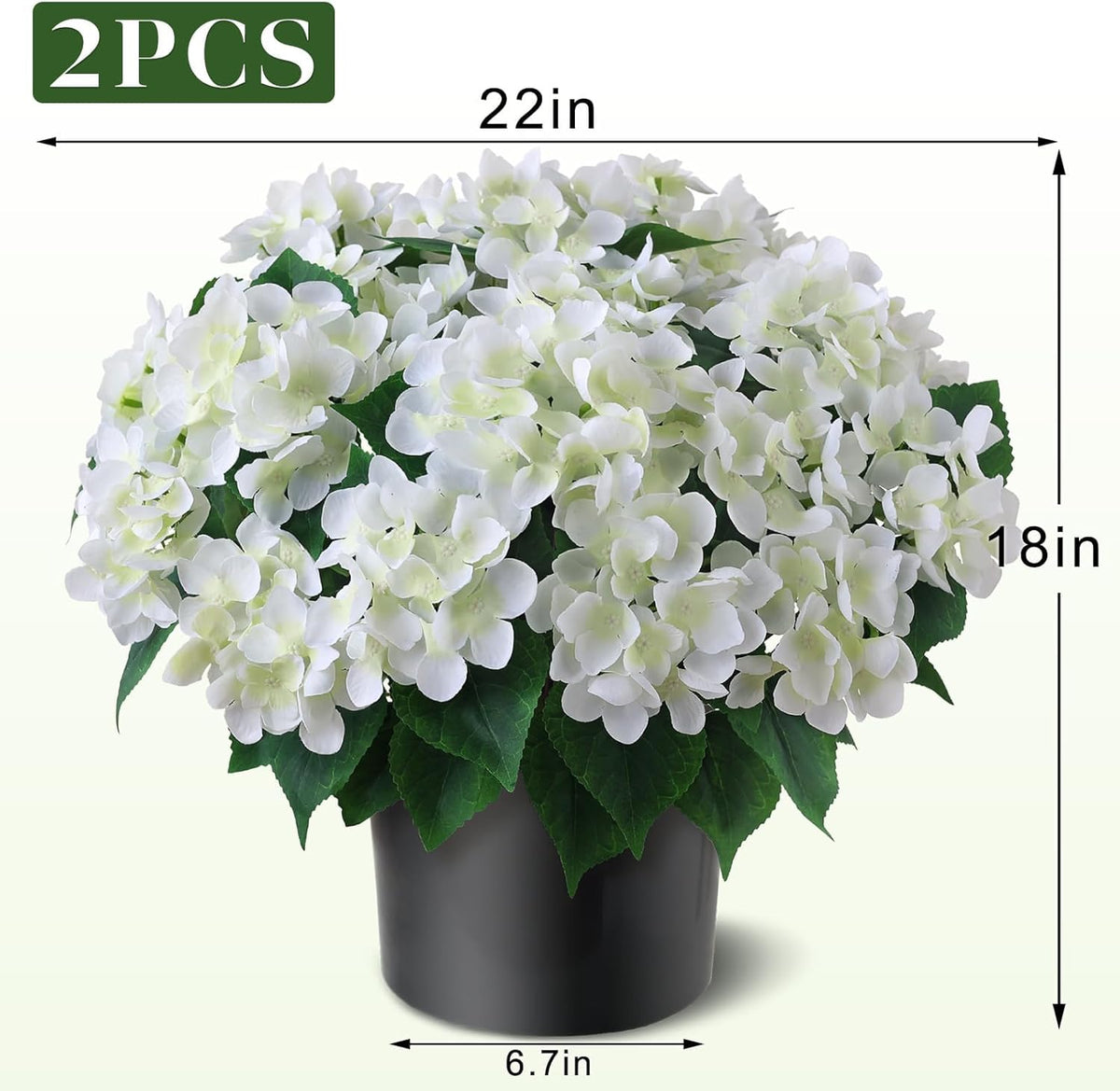 Artificial Hydrangea Flower Topiary Trees - 2 Sets Faux Silk Flower Potted Plant, UV Resistant Fake Outdoor Hydrangea Bush for Front Door, Farmhouse, Garden, Porch Decor (White)