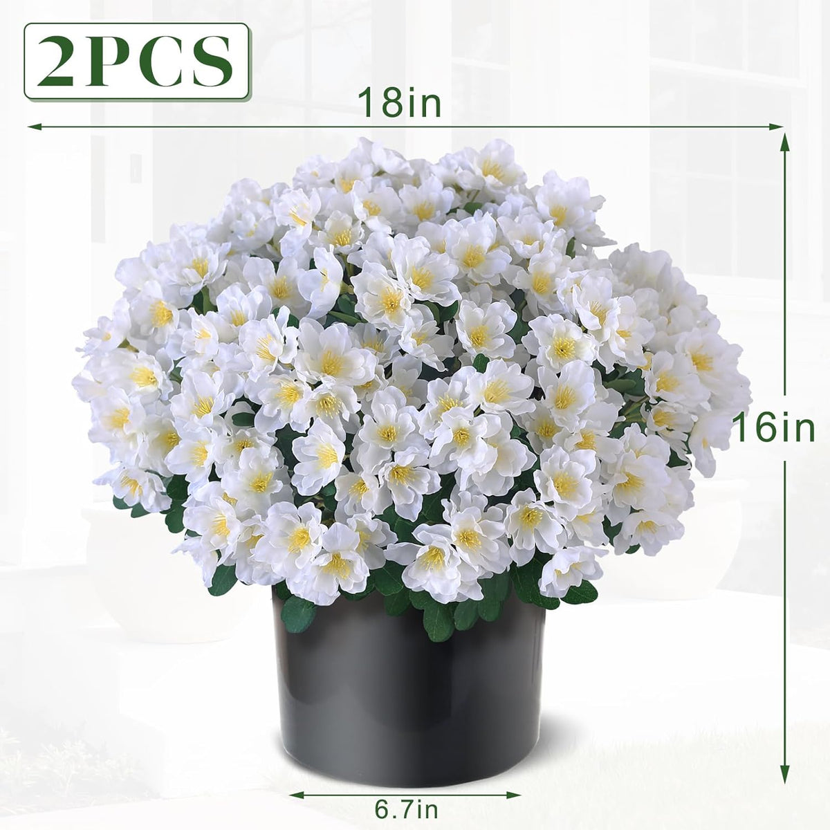 2 Sets of Artificial Camellia Topiary Ball Trees - Fake Flower Potted Plants, UV Resistant Faux Camellia Potted Bushes for Front Door, Farmhouse, Porch, Garden, Outdoor Decoration (White)