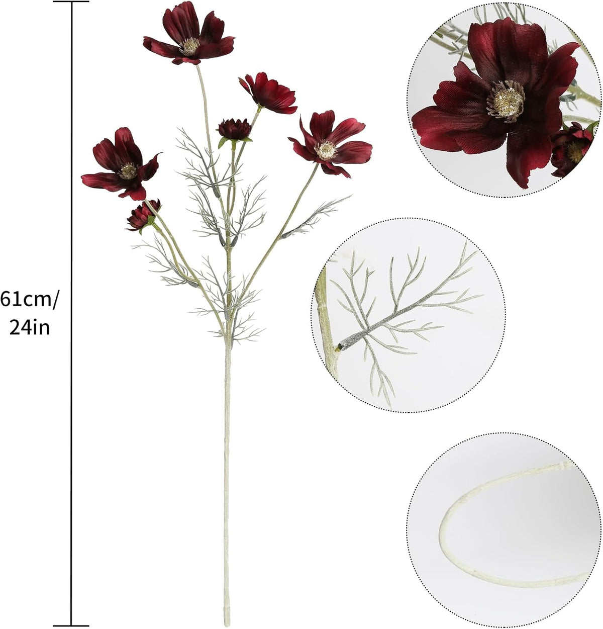 6 Pcs Cosmos Silk Flowers 24" Wild Flowers Artificial Fake Flowers Arrangement for Wedding Party Kitchens Home Decoration (Burgundy)